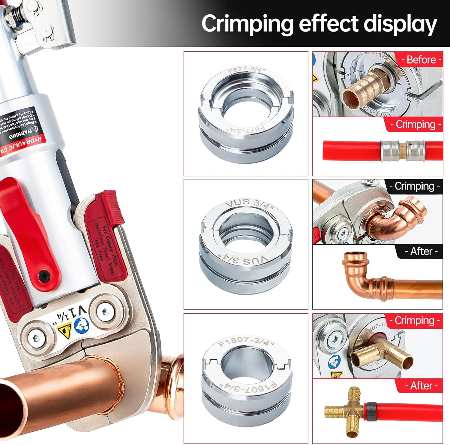 Hydraulic Copper Pipe Tube Fittings Crimping Tool with 1/2″,3/4″,1″,1-1/4″ for C