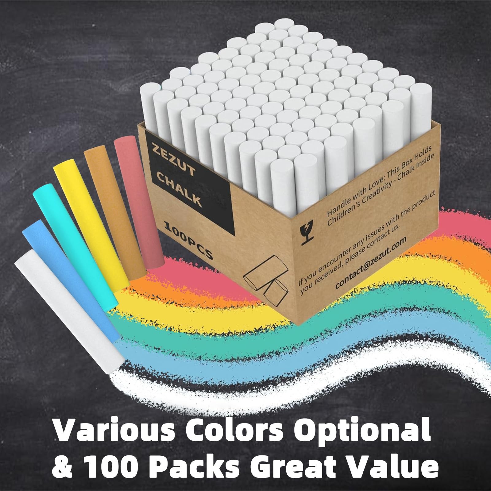 ZEZUT White Chalk 100PCS, Low Dust Chalks Stick 1 Count (Pack of 100),