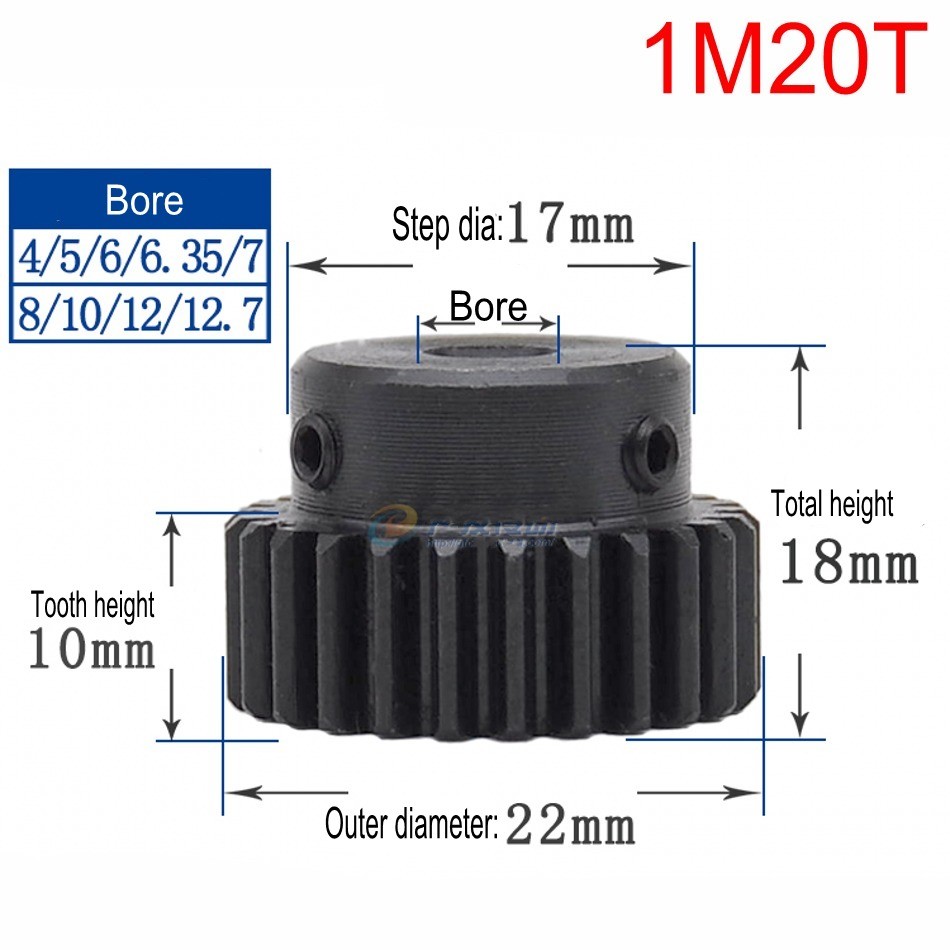 45# Steel Motor Transmission Gear 1 Mod Pinion Gear 10T-150T Spur Gear With Step