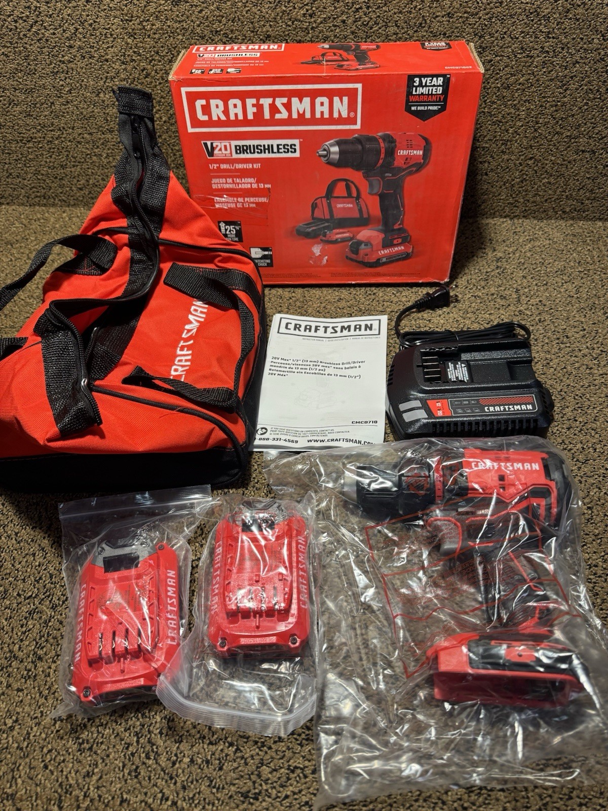 New Craftsman Drill Driver Kit : CMCD710C2 20V MAX Li-Ion 1/2″