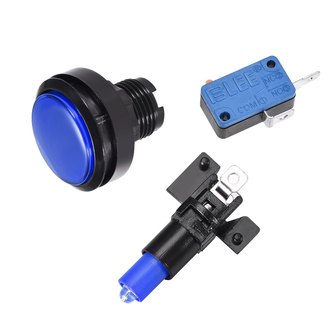 Game Push Button 46mm Round 12V LED Illuminated Push Button Switch Blue 2PC