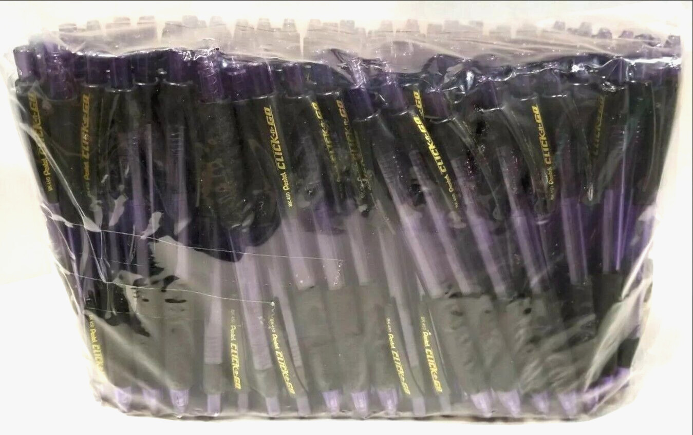 NEW 144-PCS Pentel VIOLET Purple Ink Barrel Click-N-Go Ballpoint Pen BULK BK450V
