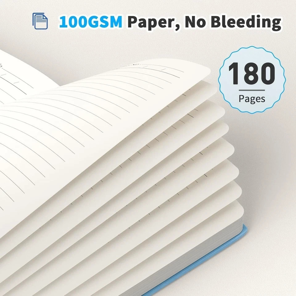 Lined Journal Notebook, 2 Pack, 180 Pages, A5 Journals for Writing, 100 GSM Thic