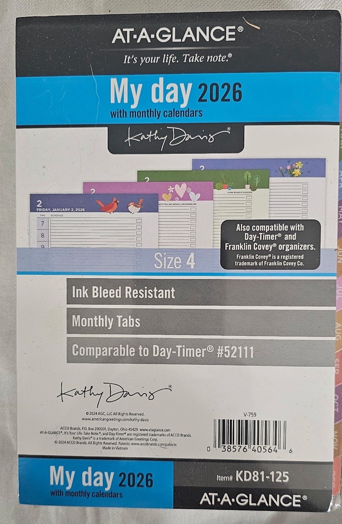 2026 AT-A-GLANCE Kathy Davis 8.5″ x 5.5″ Daily & Monthly Planner Refill Pages