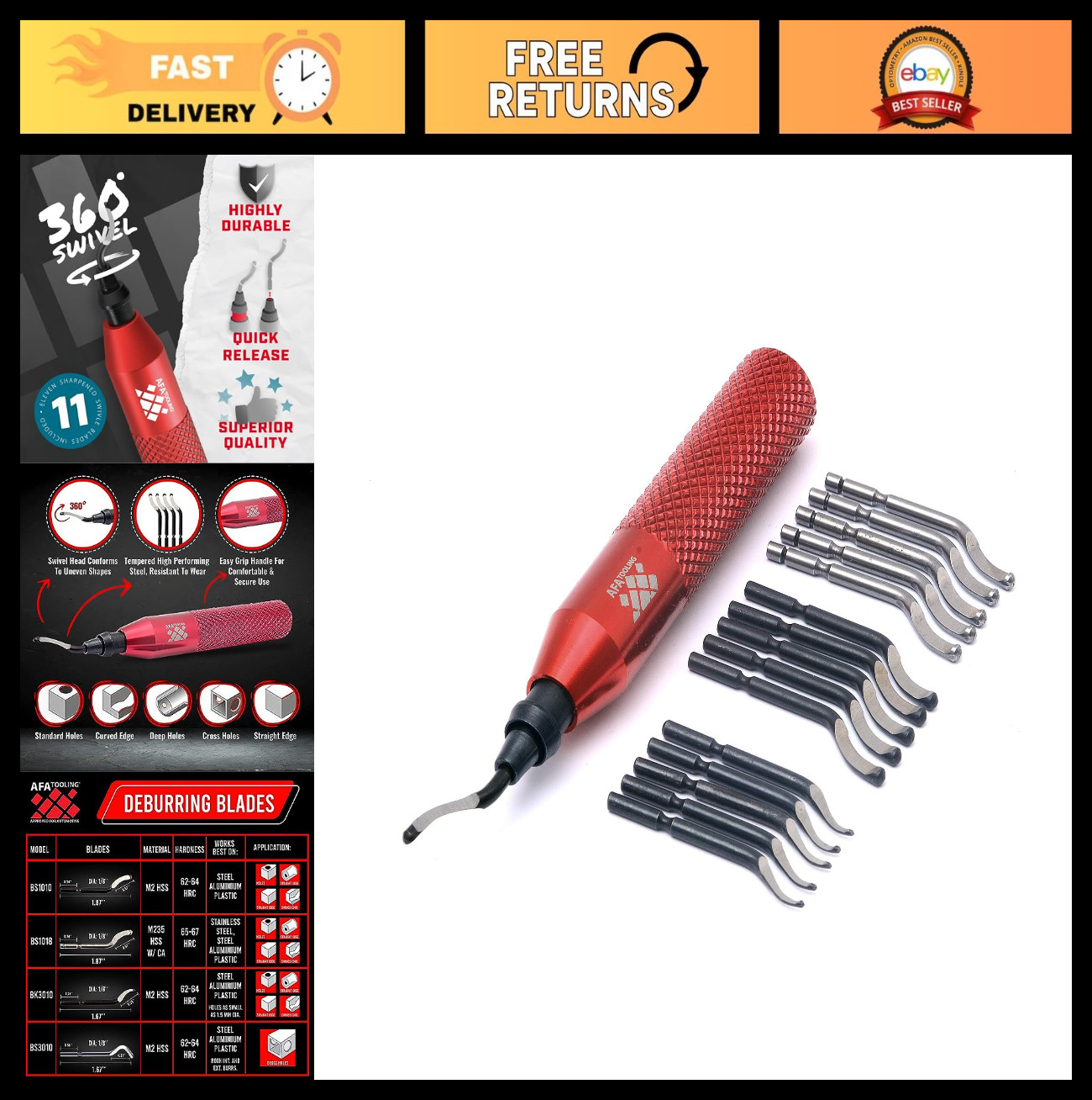 Deburring Tool with 15 High-Speed Steel Blades for Metal, PVC, Plastic & 3D Prin