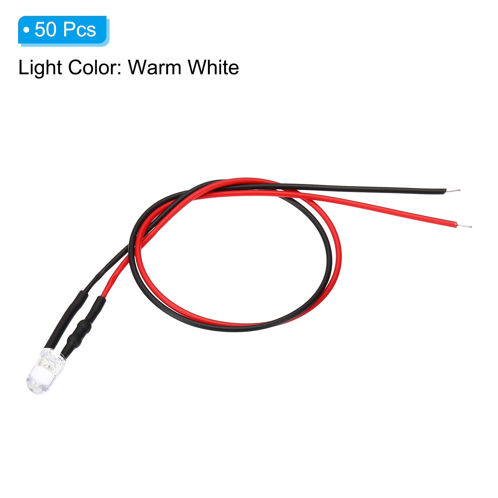 5mm LED Diode Light, 50 Pcs 3-6V DC Pre Wired Mini LED Lights, Warm White
