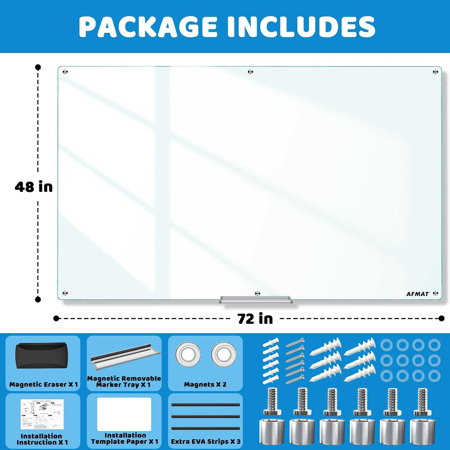 Magnetic Glass Dry Erase Board, 72″ x 48″ Glass Wall Mounted Whiteboard, 4mm