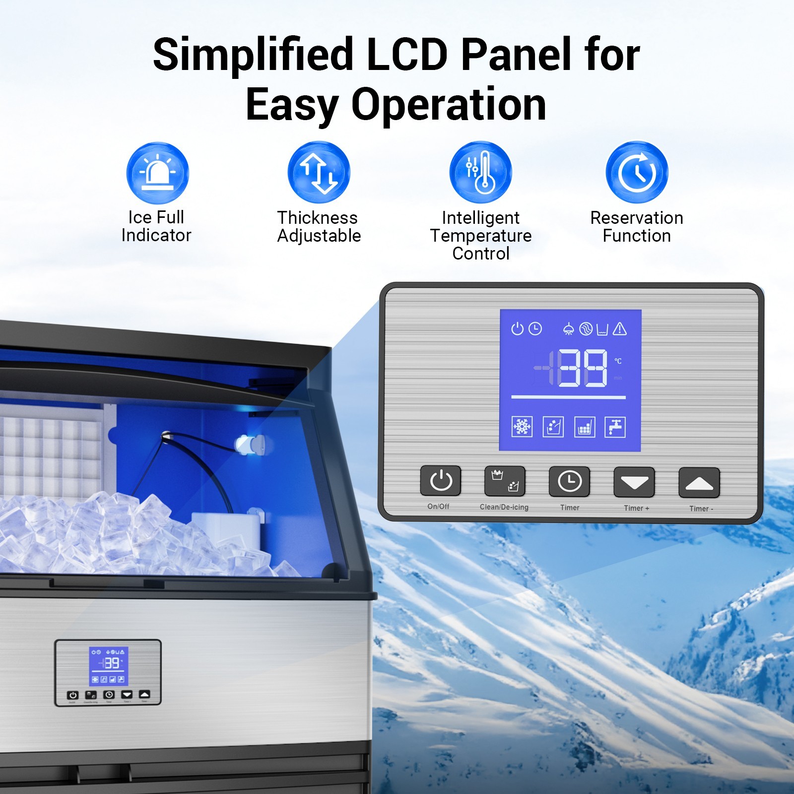 Commercial Ice Maker Machine 450LBS/24H Under Counter Ice Machine 120LBS Storage