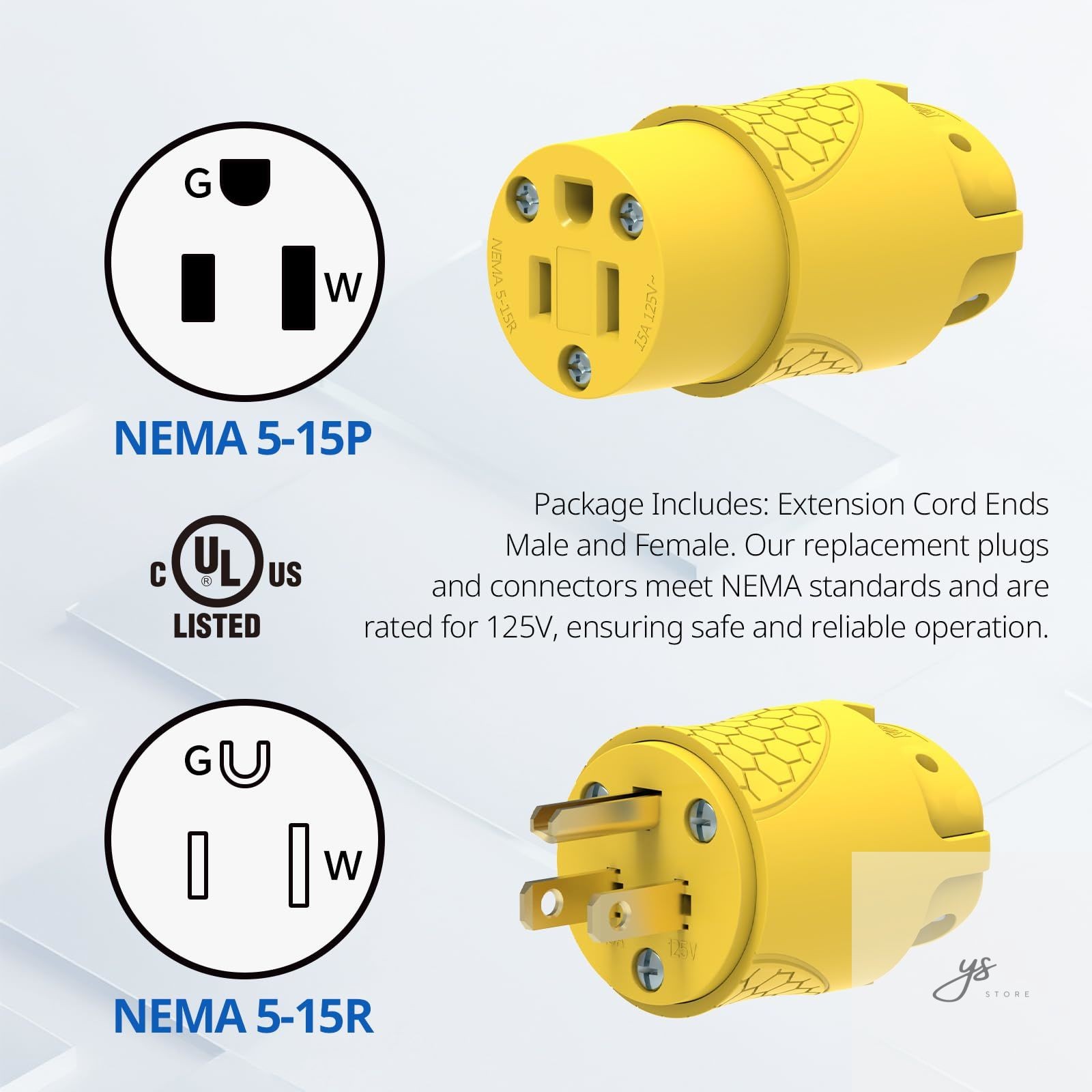 Electrical Replacement Plug & Connector Set, Extension Cord Ends Male and Female
