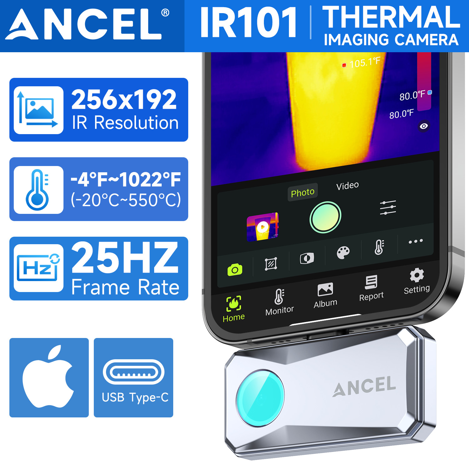 ANCEL IR101 for IOS Professional Thermal Camera Thermal Imager 256×192 IR 25Hz