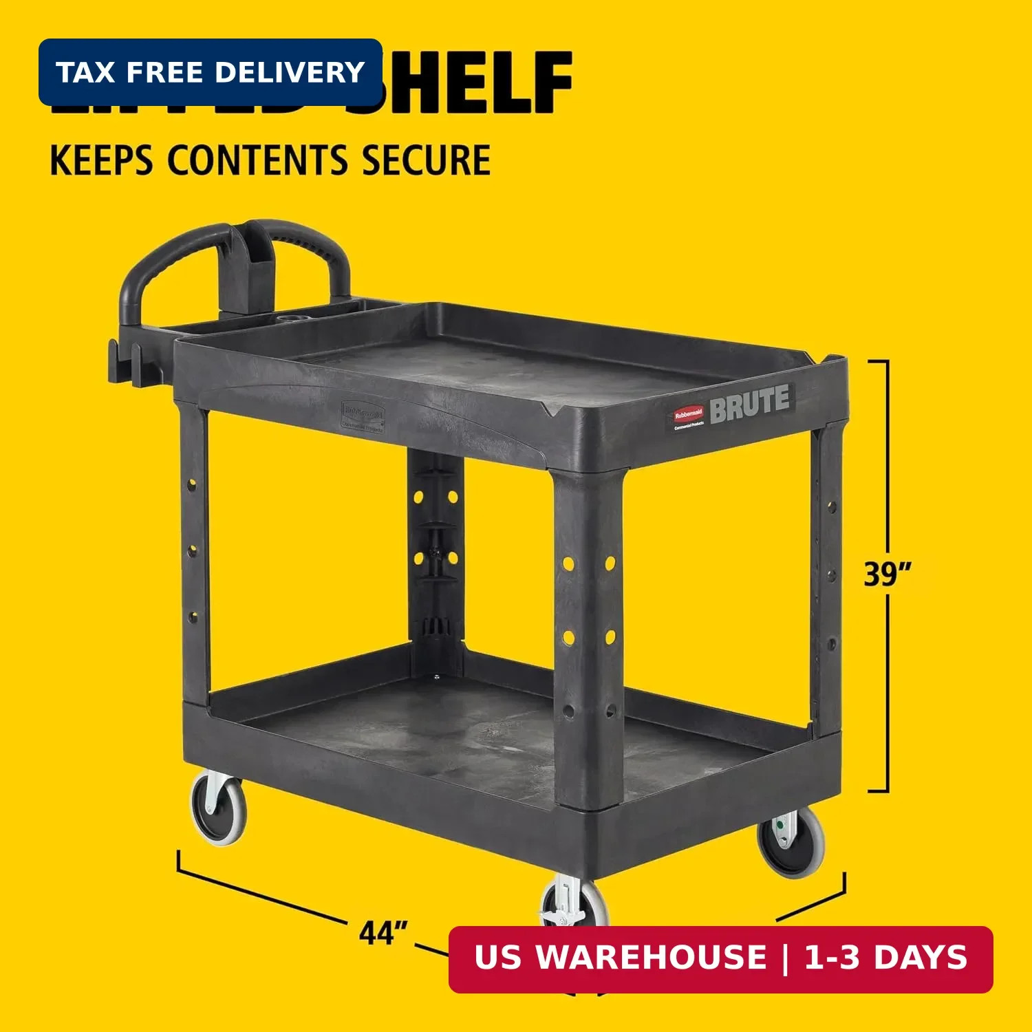 2-Shelf Utility/Service Cart, Medium, Black, Lipp