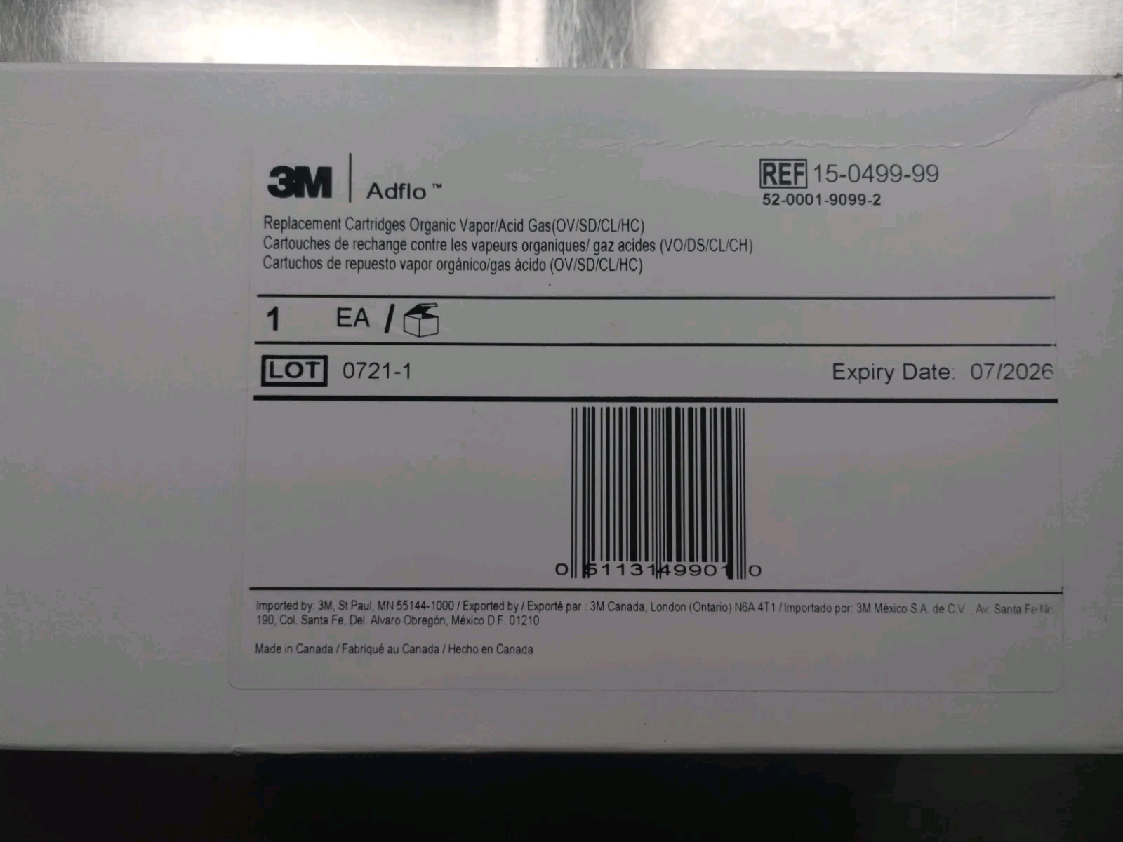 3M Adflo Organic Vapor Acid Gas Filter 15-0499-99 – Individual – EXP:07/2026