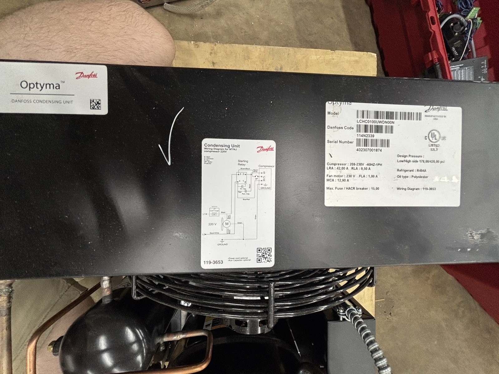 Danfoss Optyma Hermetic Condensing Unit R-404A 208-230V 1PH Black