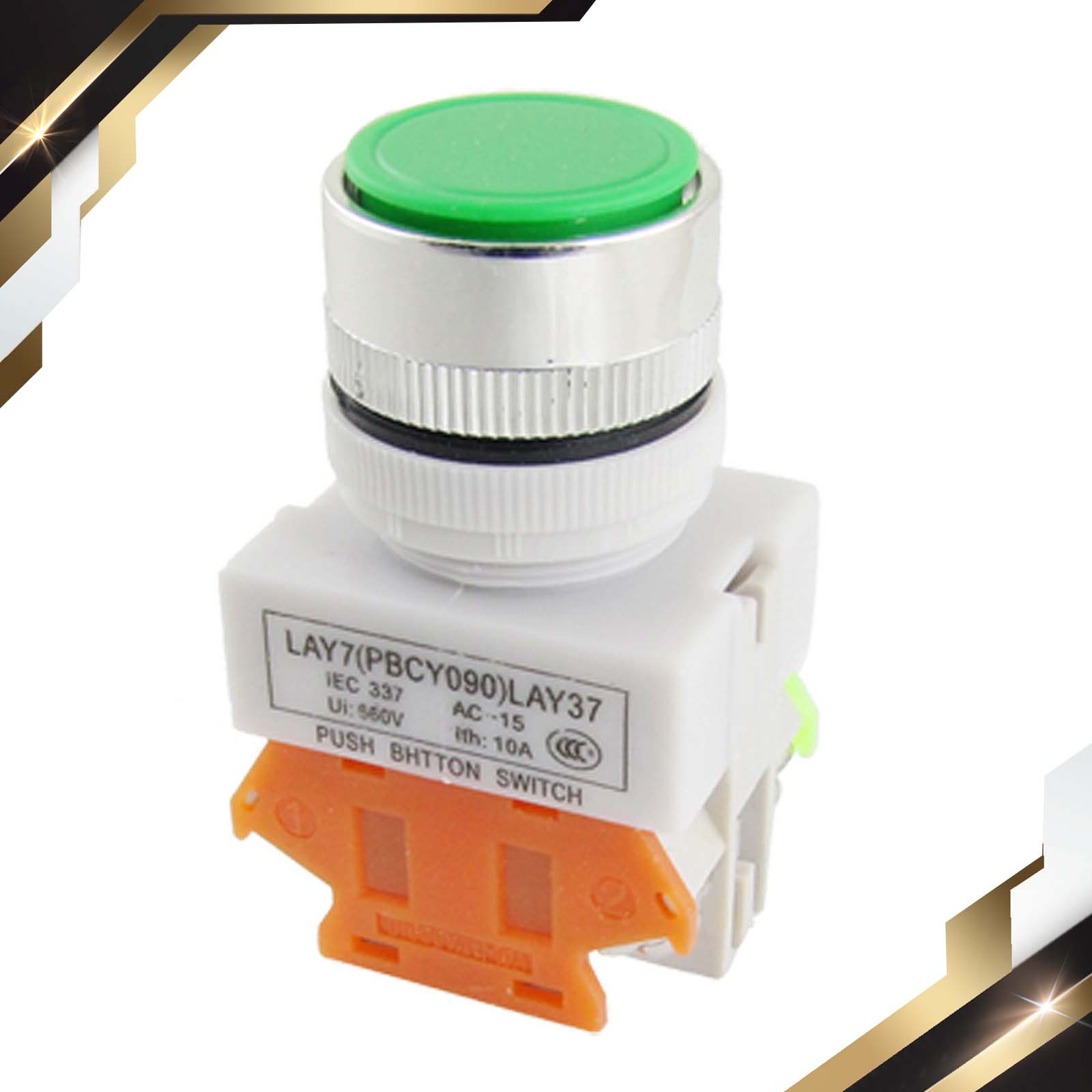 AC660V 10A Green Sign Momentary Push Button Switch Pushbutton 22mm 1NO 1NC