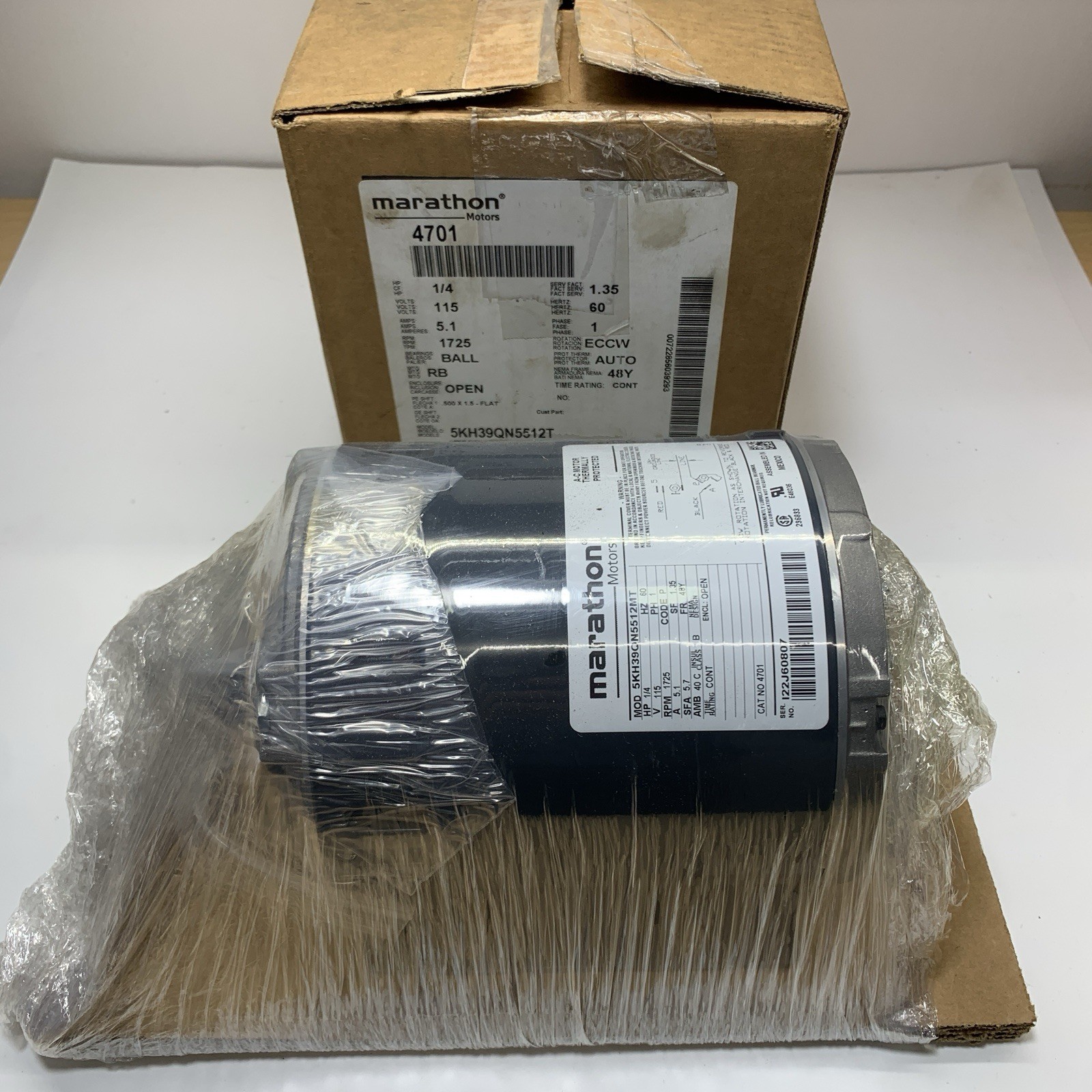 Marathon M4701 48Y Frame 5KH39QN5512T Open Drip Proof Belt Drive Motor 1/4 hp 17