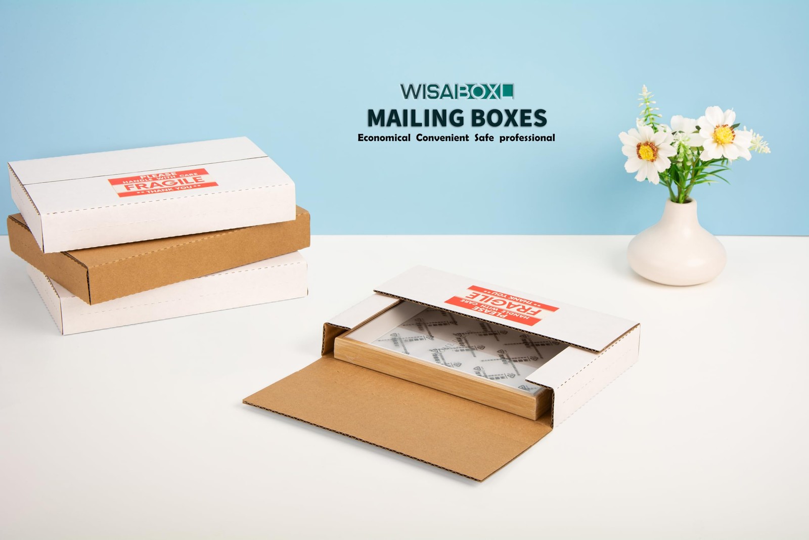 9x6x1.3 inch Shipping Boxes, Easy-Fold Multi-Depth DVD Mailer Box with Fragil…