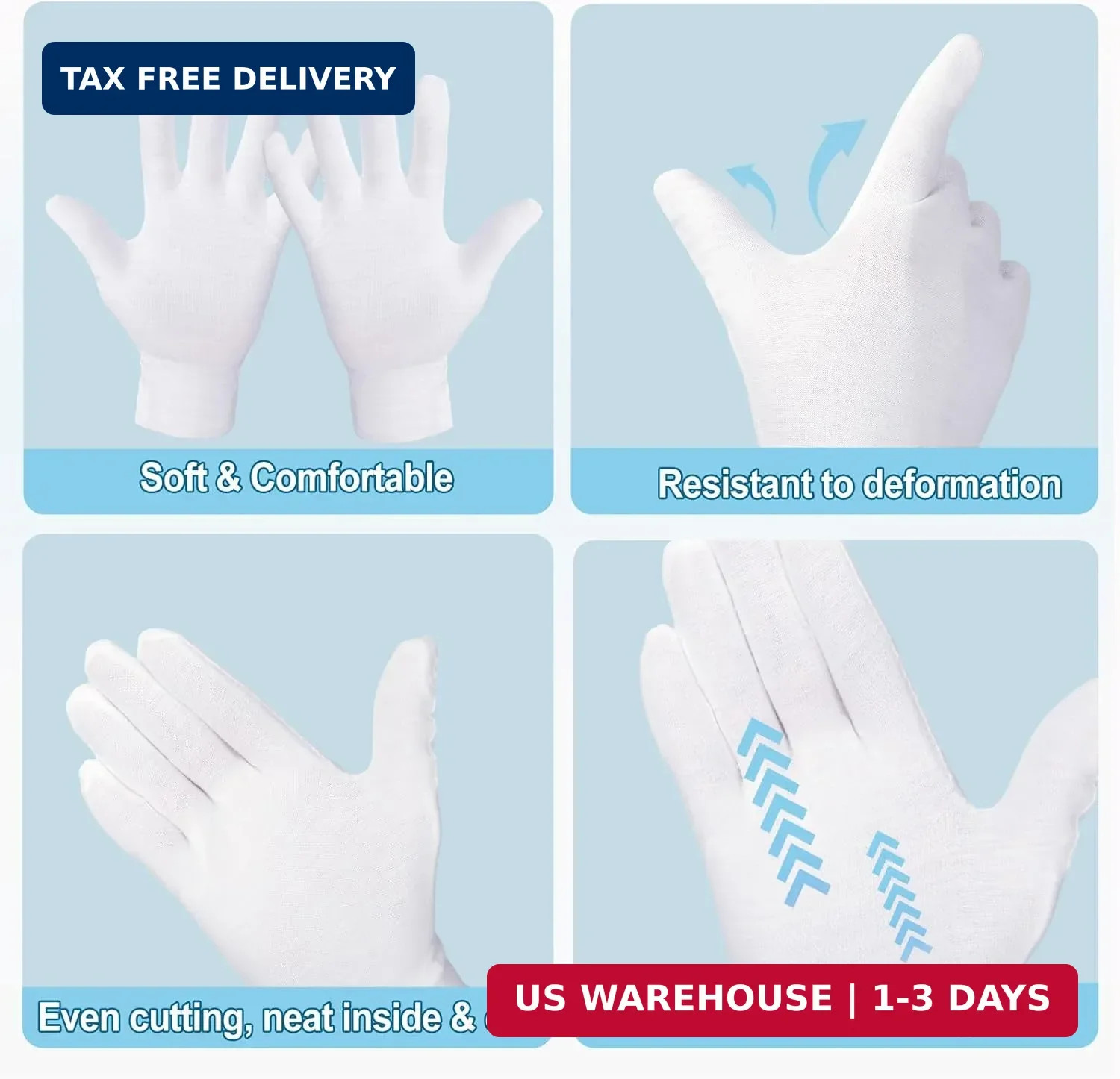12-Pack White Cotton Gloves, for Dry Hands Sleeping Eczema Care and Night-Time M