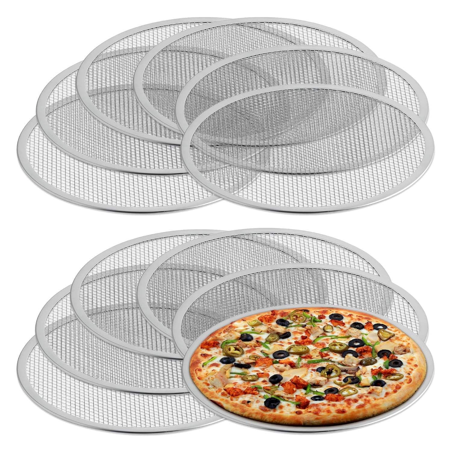 OCS Parts 12-Inch Aluminum Pizza Screens | 12-Pack
