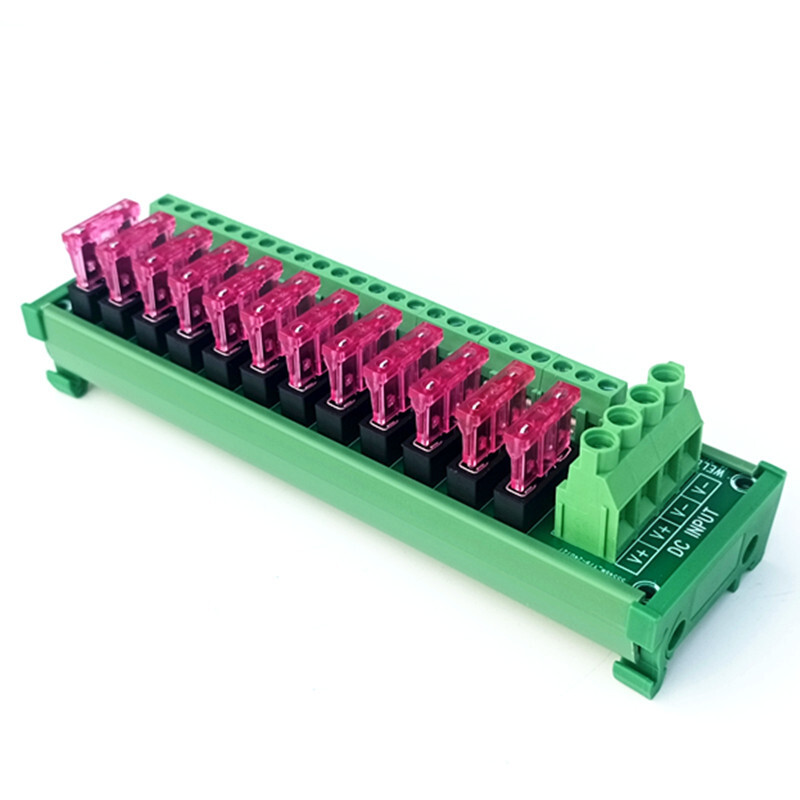 12 Position DIN Rail Mount DC Power Fuse Distribution Strip Module