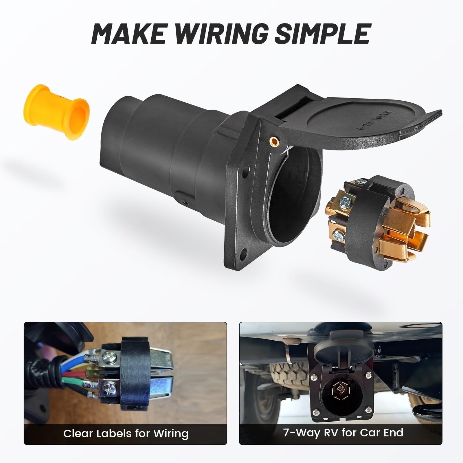 MECMO 7-Way RV Trailer Wiring Harness Connector Vehicle-Side Socket 6-24V