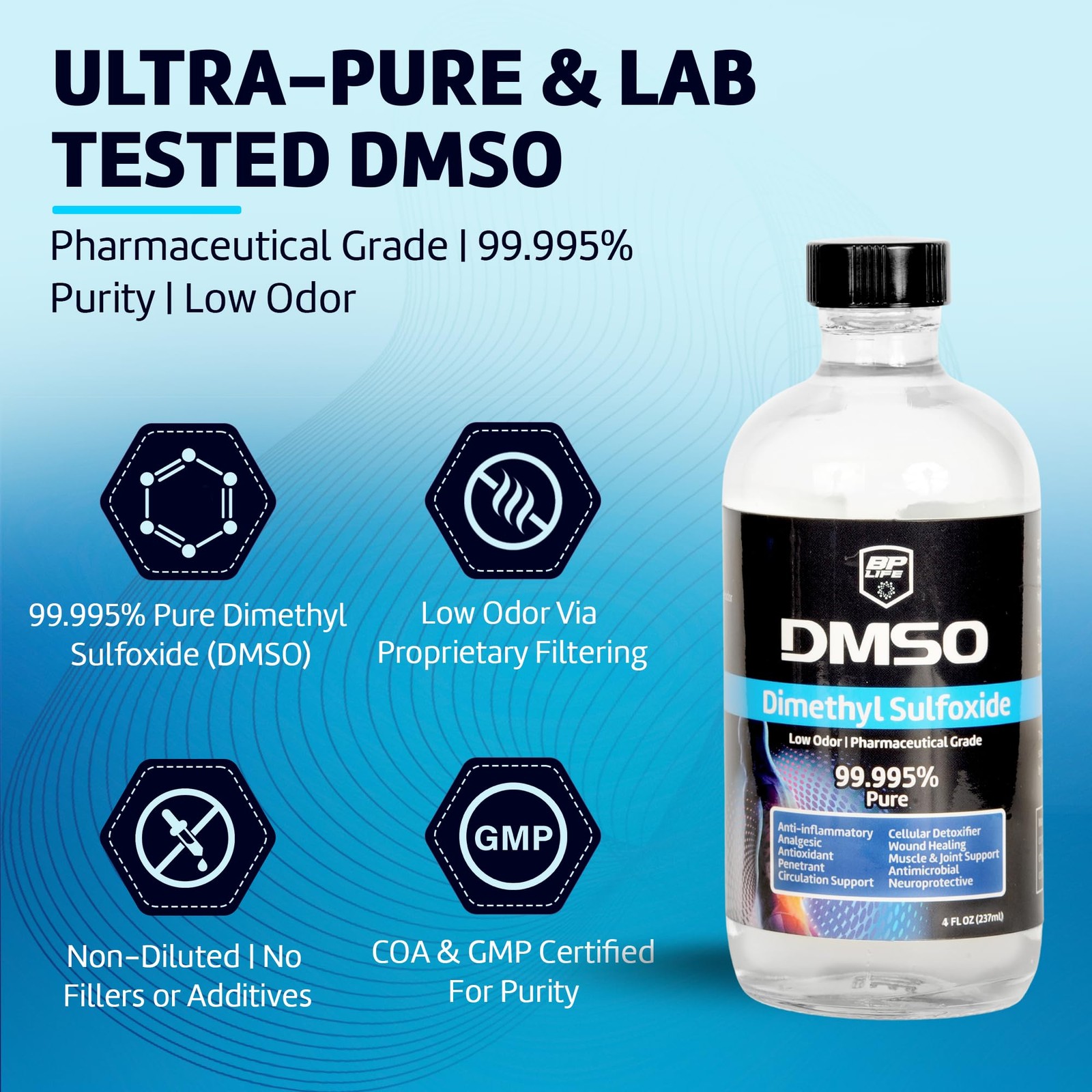 DMSO Pharmaceutical Grade 4oz Glass Bottle with Dropper Lid, No Odor, Lab Tes…