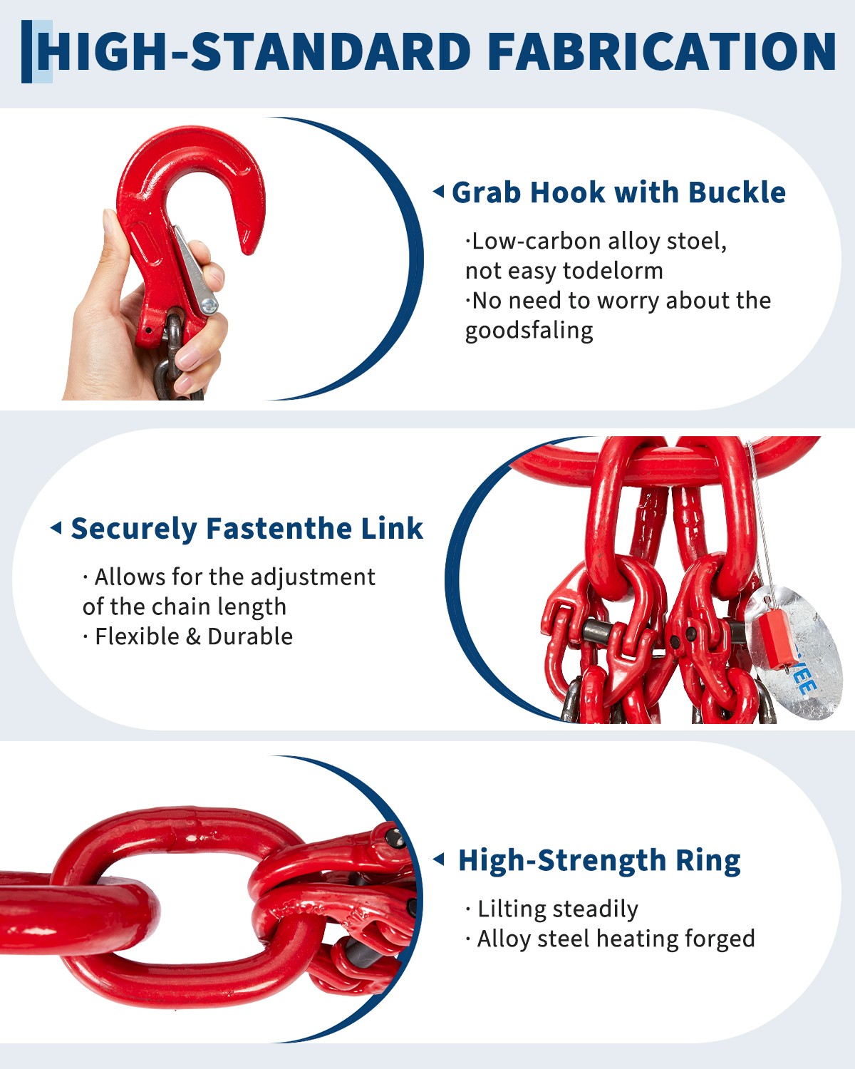 4-Leg G80 Chain Sling 3/8 in x 10 ft 18,400 lb With Grab Hooks and Adjusters