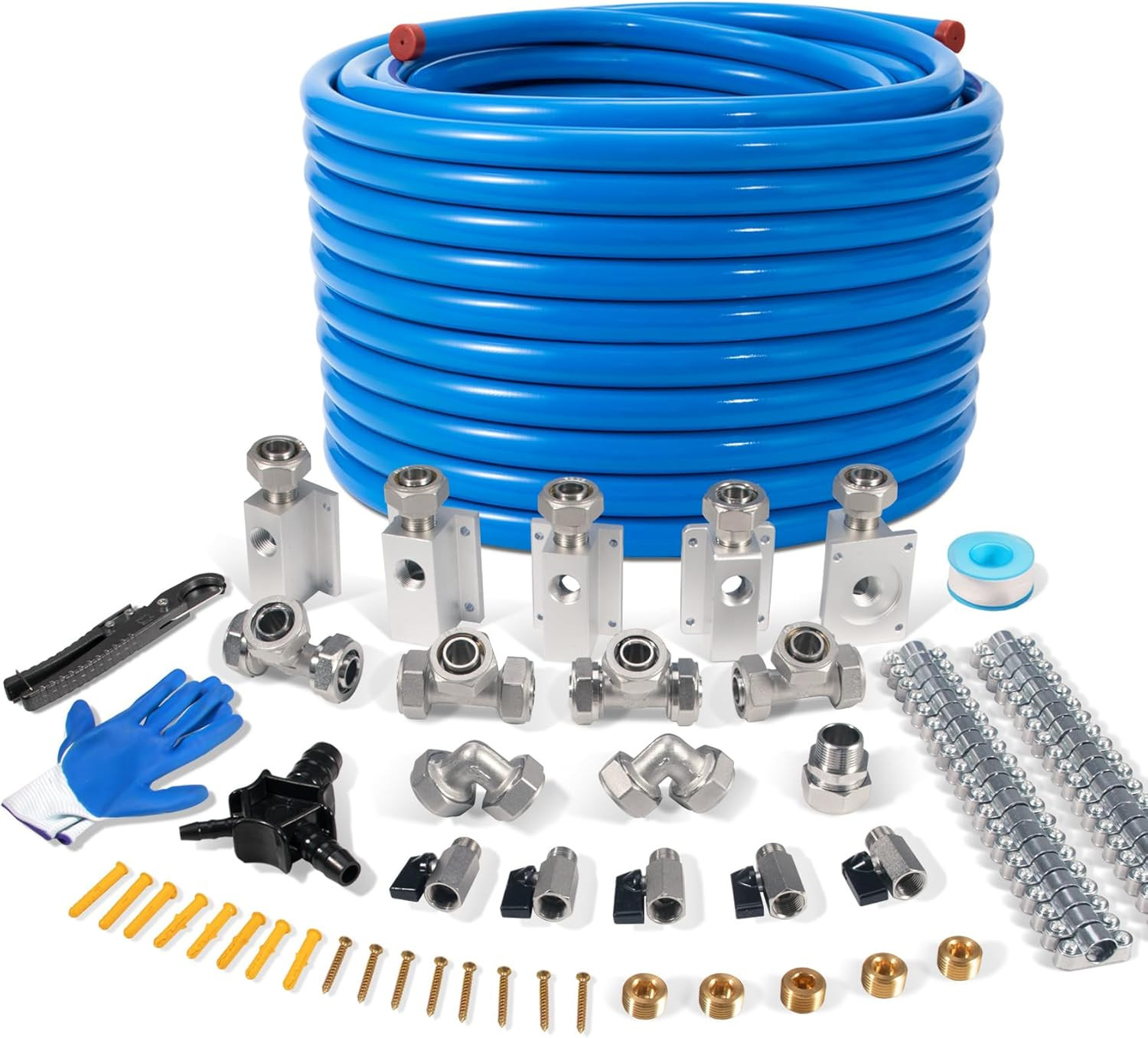 3/4″×100&200&300Ft Compressed Air Line Kit for Shop/Garage, Hdpe-Aluminum Rapid