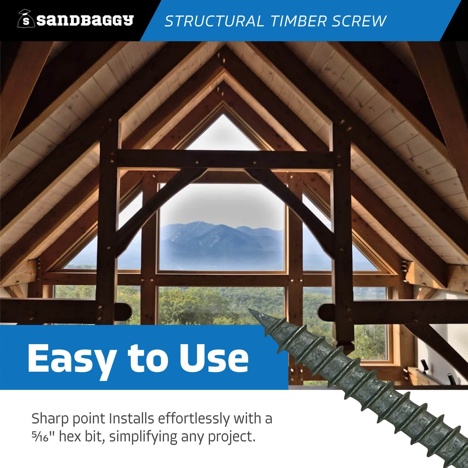 10″ Structural Timber Screws – Countersunk (Hex Head) – Sandbaggy