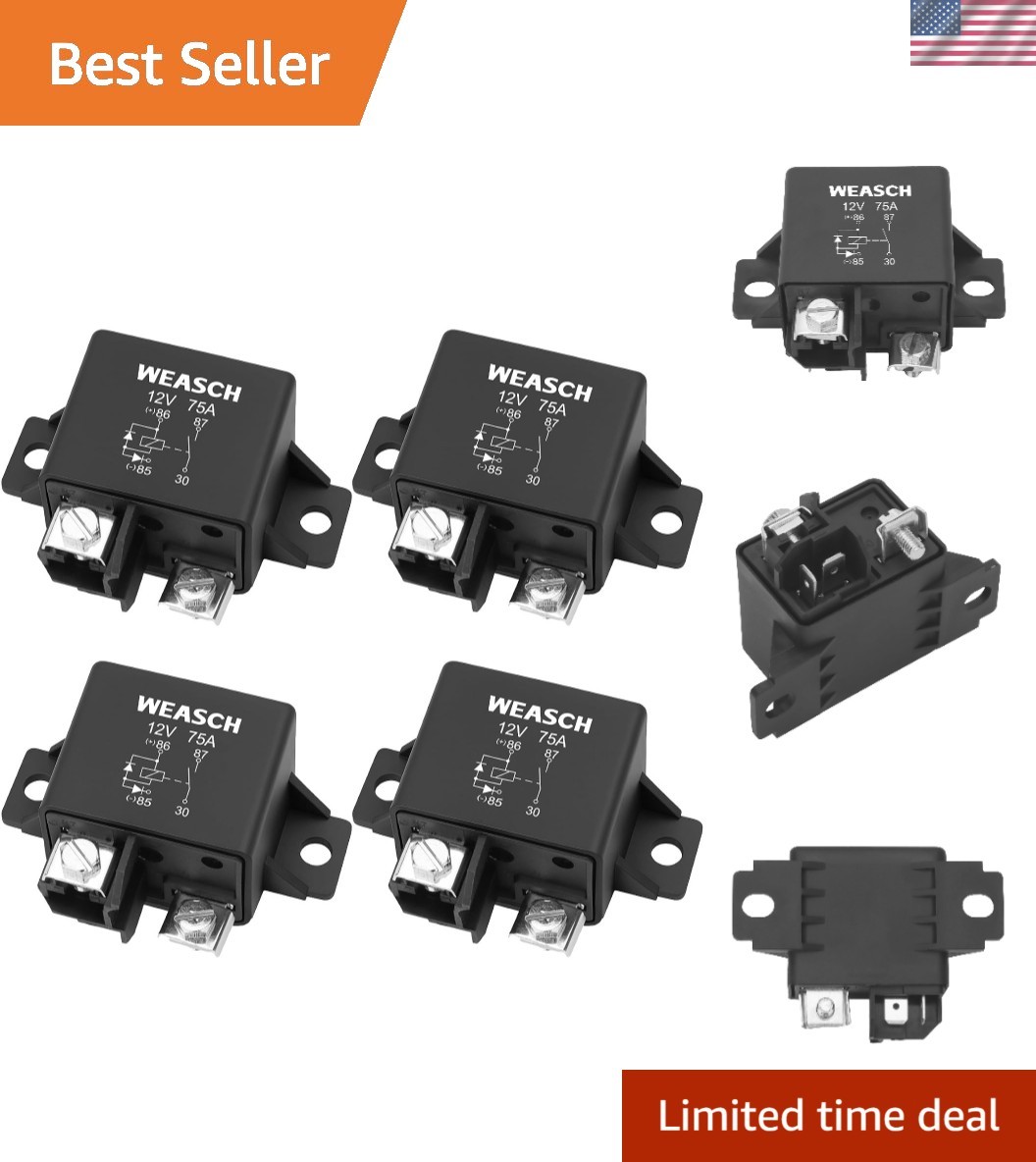 4 Pack Power Relay 12V 75A Normally Open Plug-in Surface Mount