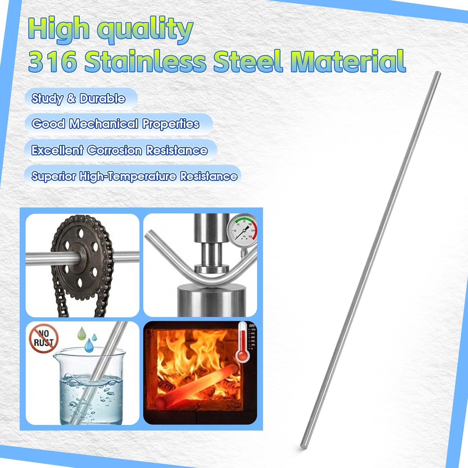 10 PCS 1/8 Inch 3mm x 7.8 Inch 200mm 316 Stainless Steel Round Solid Rod Craft