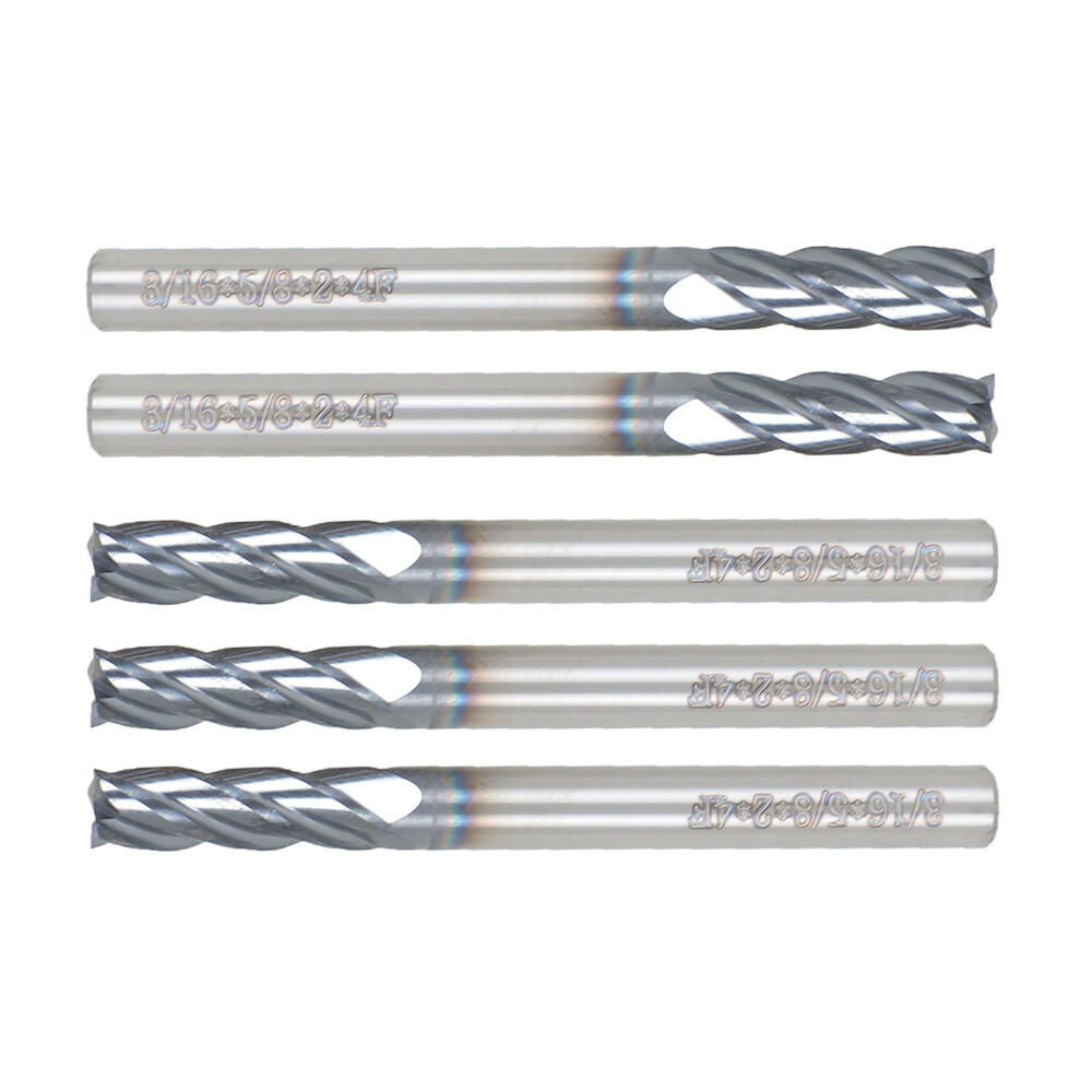 5Set 3/16″ 4 Flute 2″ Overall Length Regular Carbide End Mill TiALN COATED New