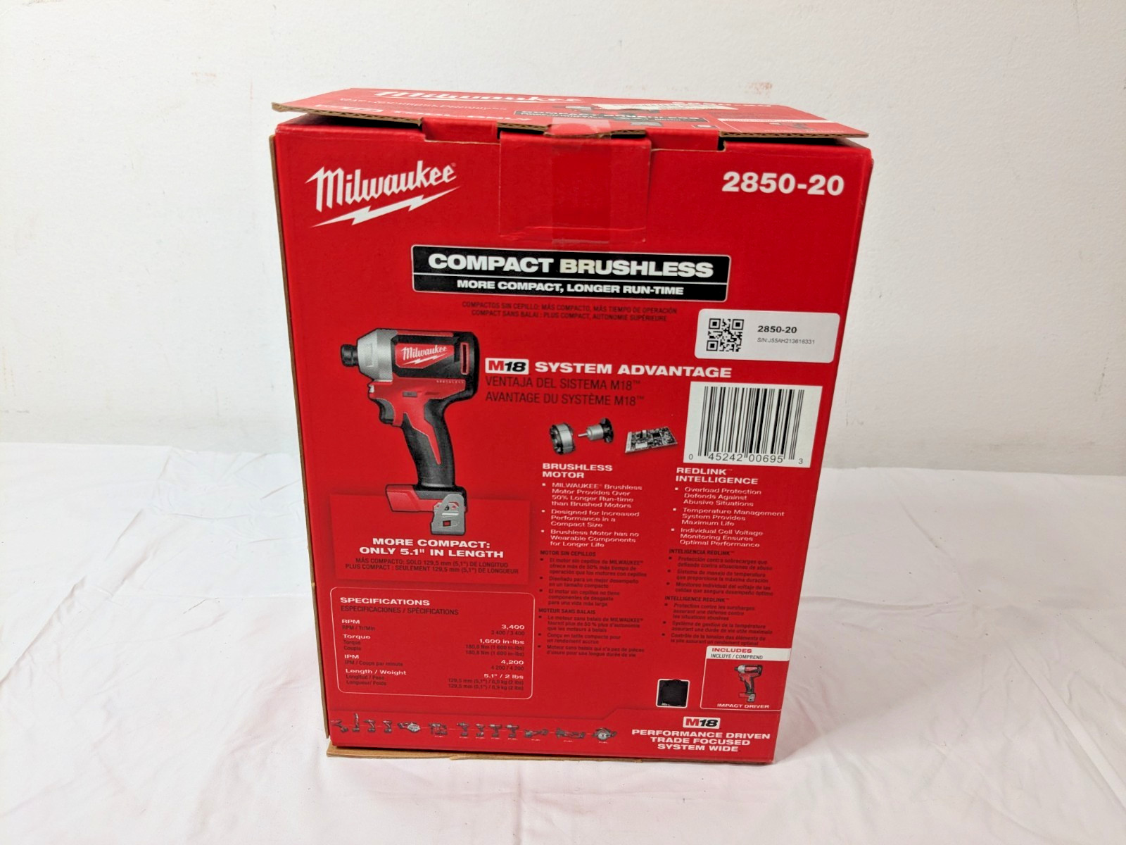 Milwaukee M18 Compact Brushless 1/4″ Hex Impact Driver 2850-20 TOOL ONLY