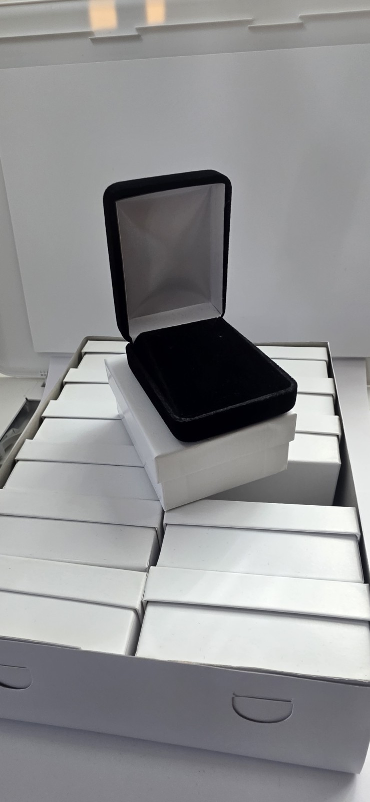 Black Velvet Necklace Box with White Outer Cardboard Gift Box – 12 PIECES