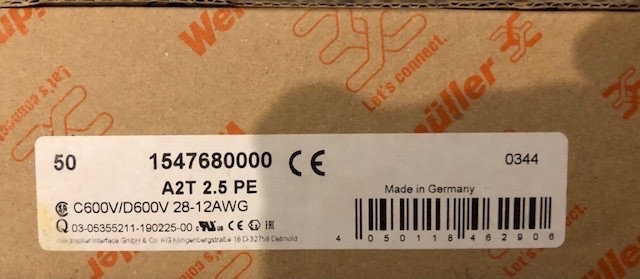 Weidmuller 1547680000 Terminal Block Connector 4 Position Ground, NEW BOX OF 50