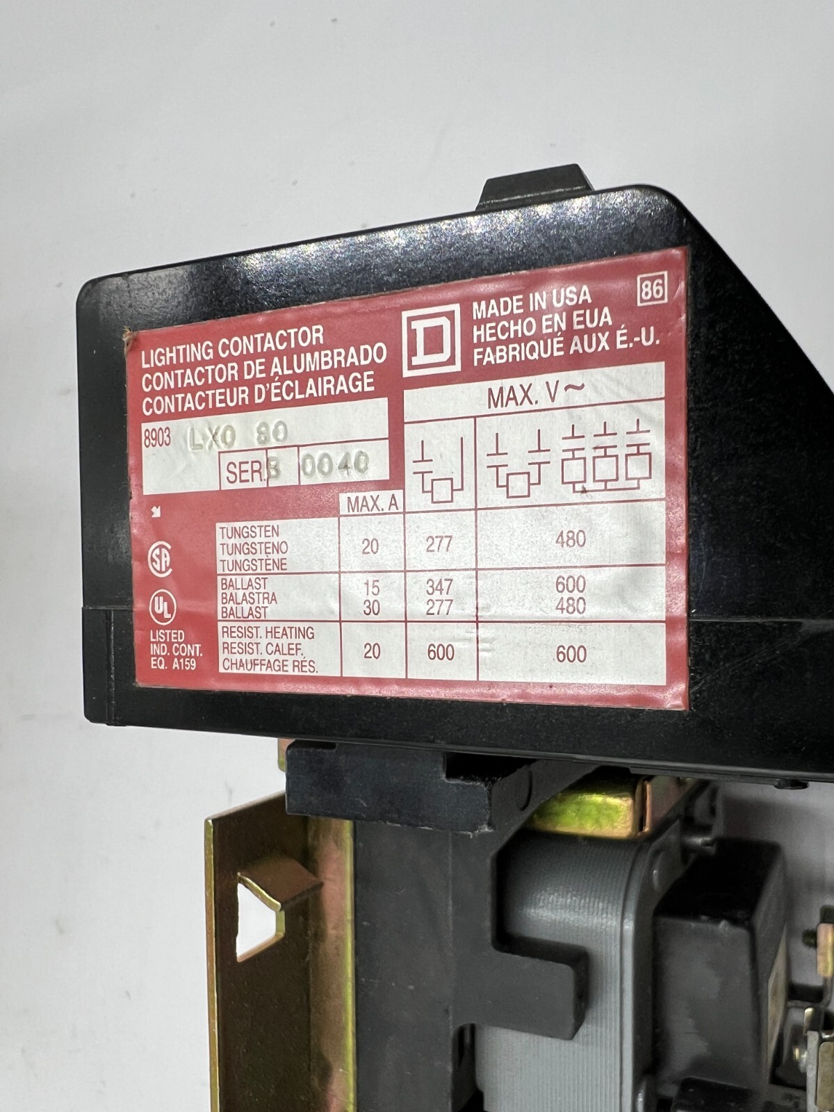 Square D 8903LO1000V02 12-P 30A 120VAC Coil Electrically Held Lighting Contactor