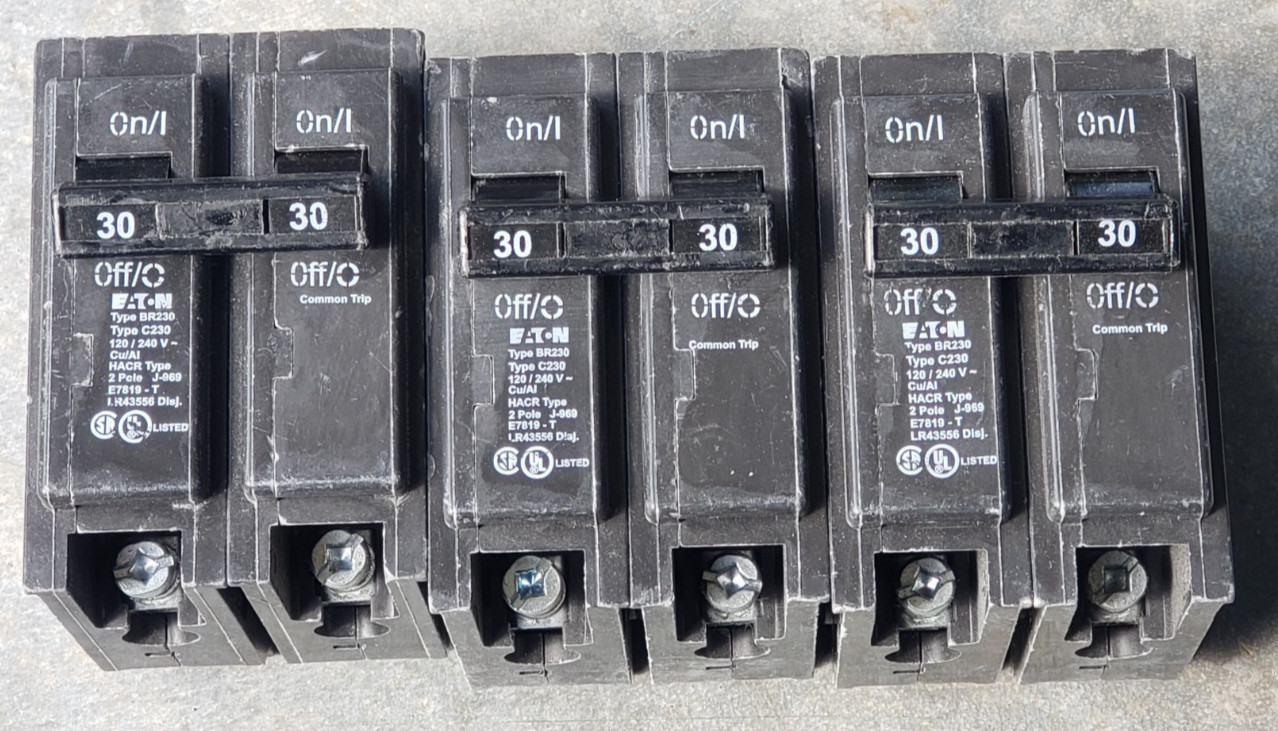 NEW (QTY 3) Eaton BR230 Circuit Breaker 30 Amp 2 Pole 120/240 Vac Type C230 HACR