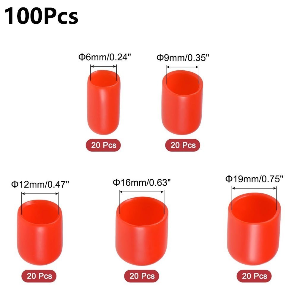 100pc Round Rubber End Cap Vinyl Cover Screws Bolts Tubes 6mm 9mm 12mm 16mm 19mm