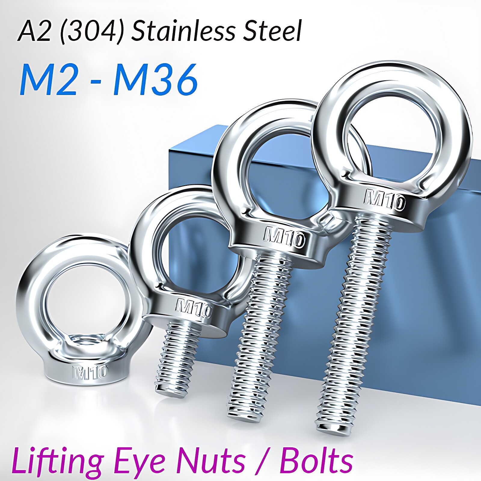 A2 304 Grade Stainless Steel Lifting Eye Nuts / Bolts M3 M4 M5 M6 M8 M10 – M36