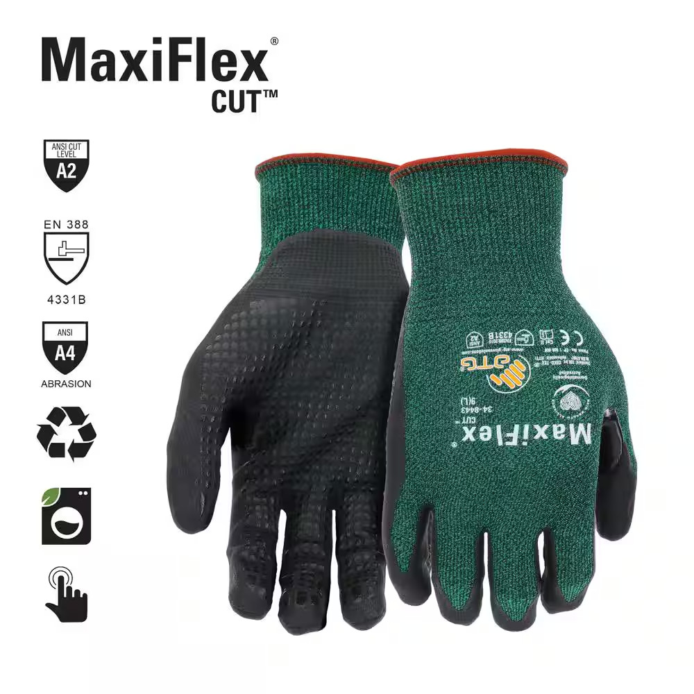 Maxiflex Cut Men’S Medium Green ANSI 2 Abrasion Resistant Nitrile-Coated Work Gl