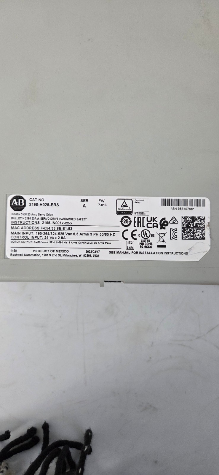 Allen-Bradley Kinetix 5500 Servo Drive 2198-H025-ERS