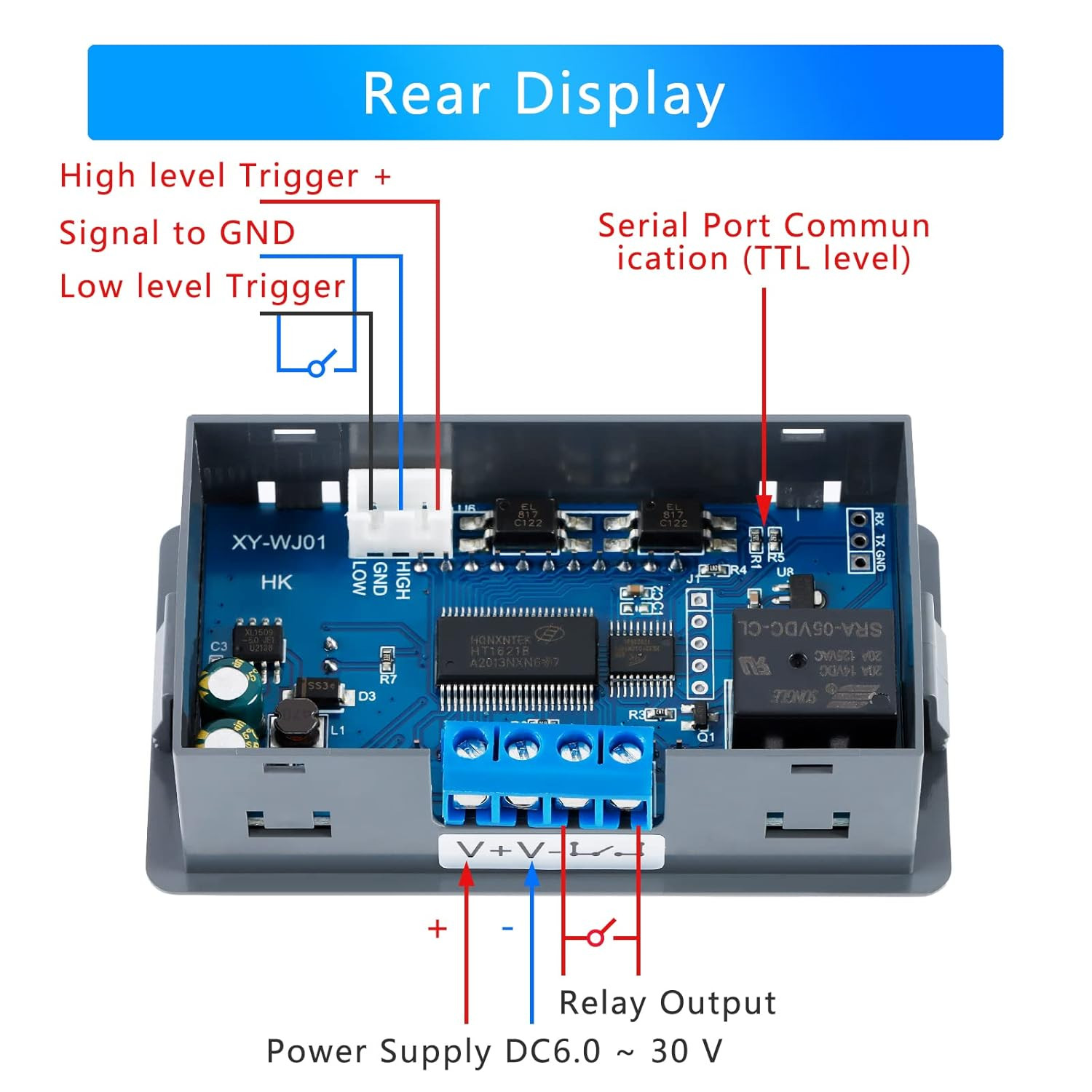 XY-WJ01 Delay Relay Timer Module DC 6-30V 12V 24V 0.01s-9999min 50mA Digital …