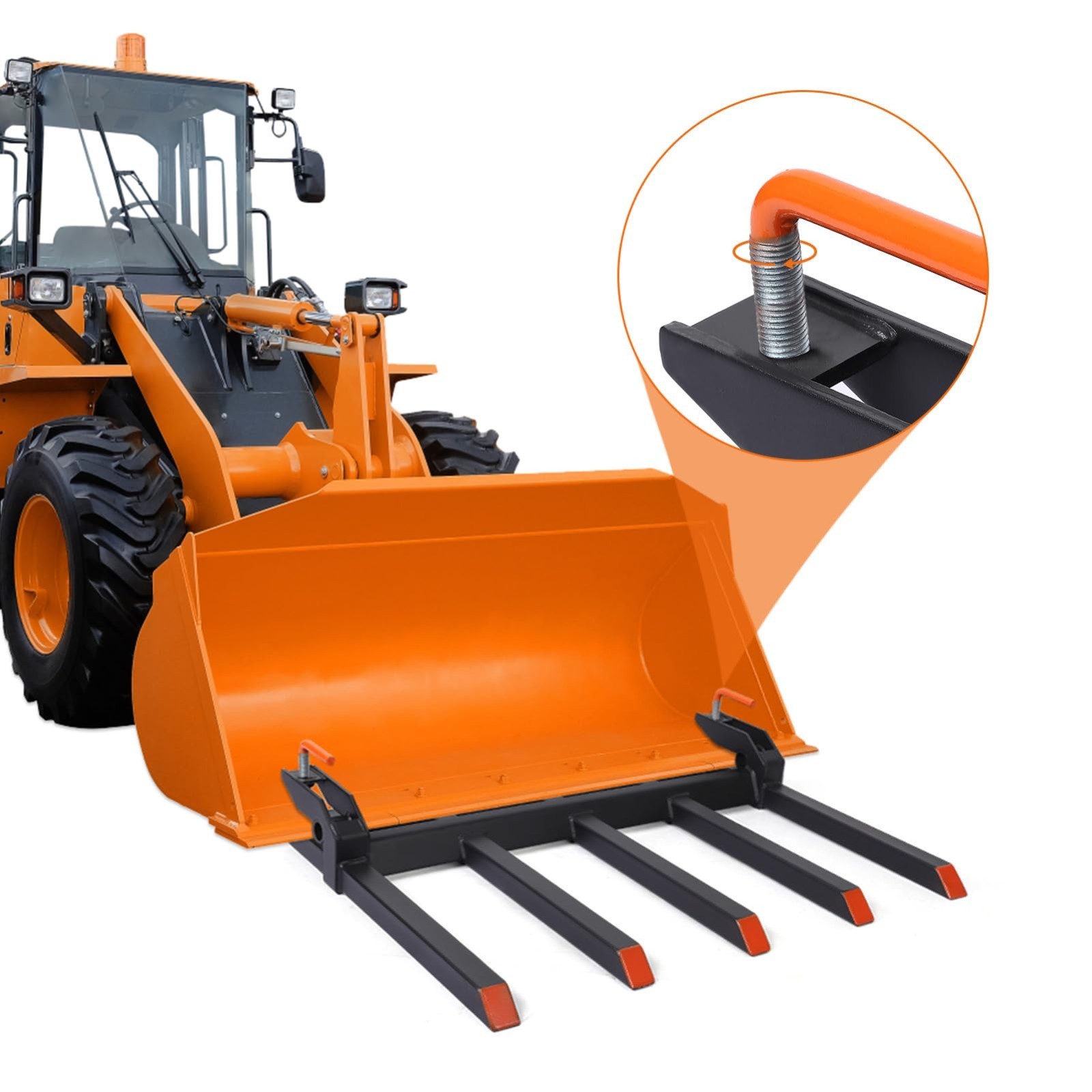 Clamp-On Debris Forks for 48″ Tractor Bucket ,2500 LBS with 5 Tines Pallet Forks
