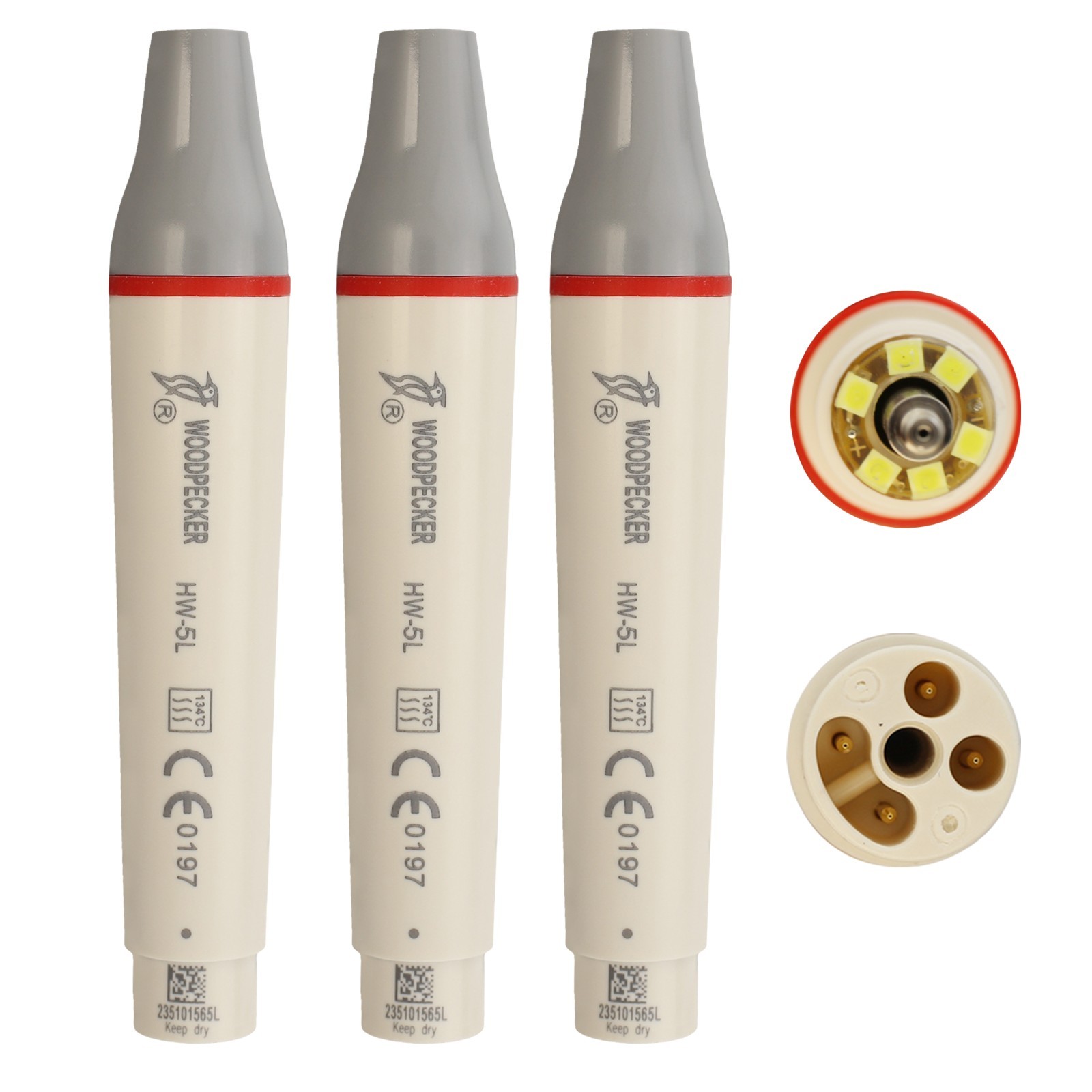3 Pcs Woodpecker HW-5L Scaler Handpiece for Ultrasonic Scaler UDS-E P N2 N3 LED
