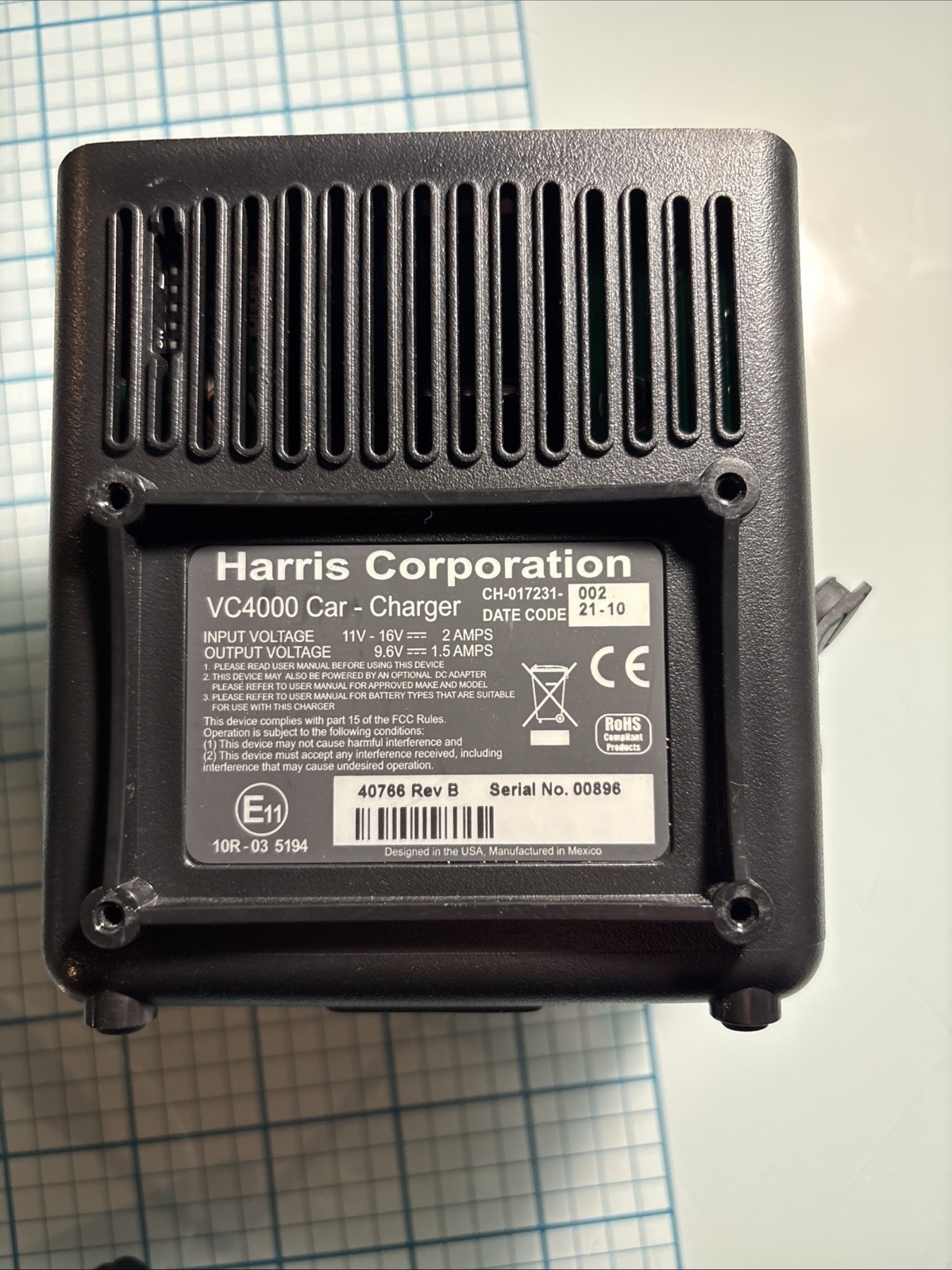 Harris VC4000 Car-Charger Two-Way Radio Charger CH017231 MPN