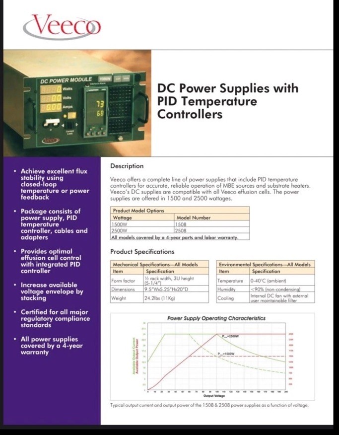 Veeco 1500 W DC Power Supply Module With PID Temperature Controller 120-240,15A
