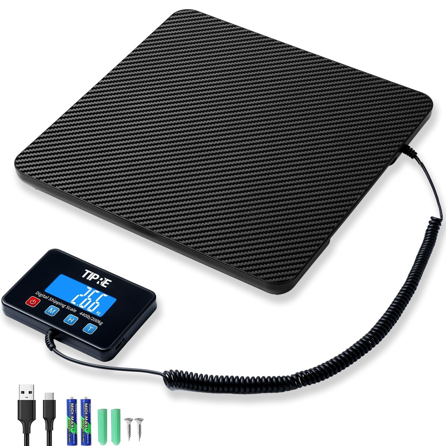 TIPRE Digital Shipping Postal Scale 440lb/0.5oz Accuracy Lightweight Carbon F…