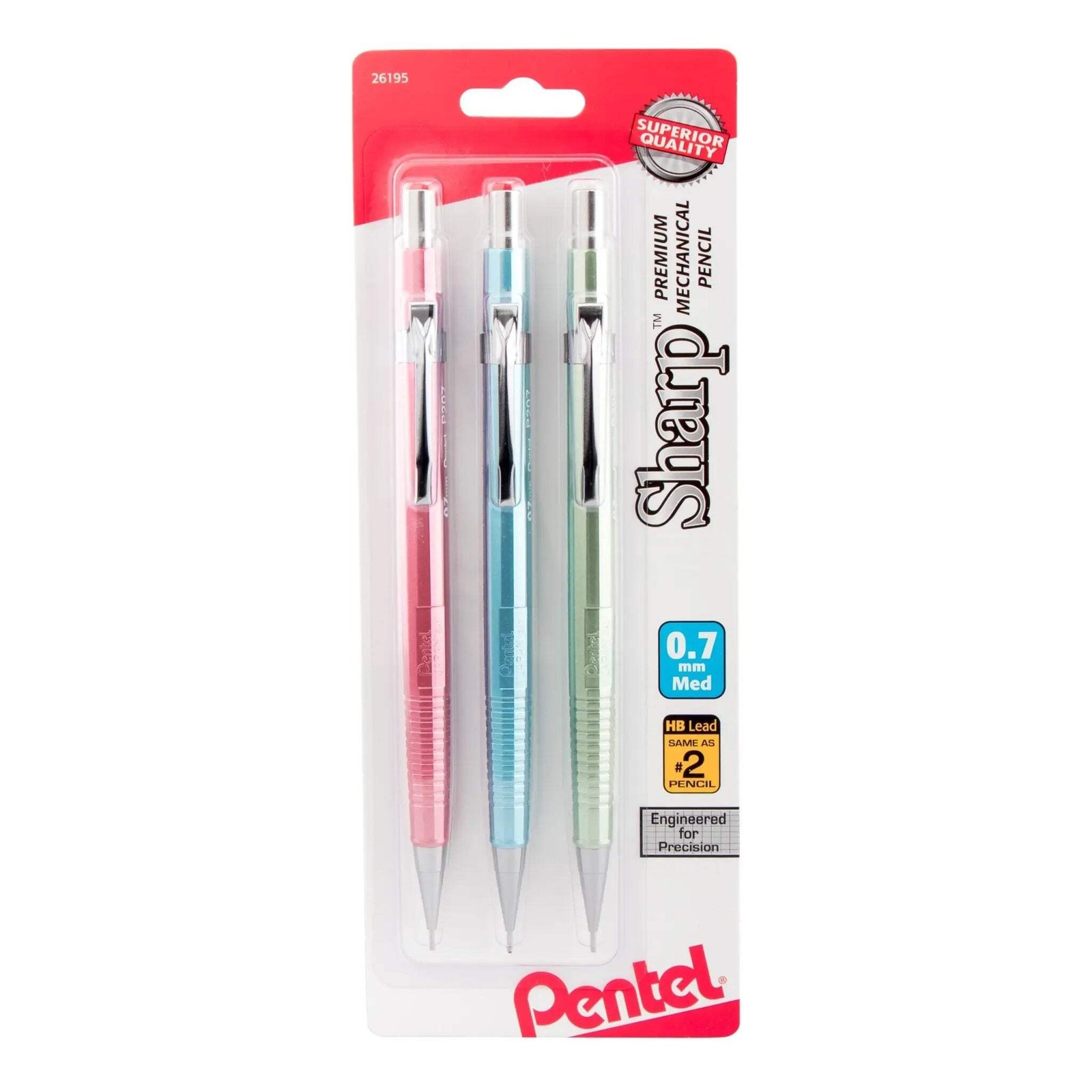 Pentel Sharp Mechanical Pencil (0.7mm) Metallic Barrels, Assorted Colors (MP1/MS