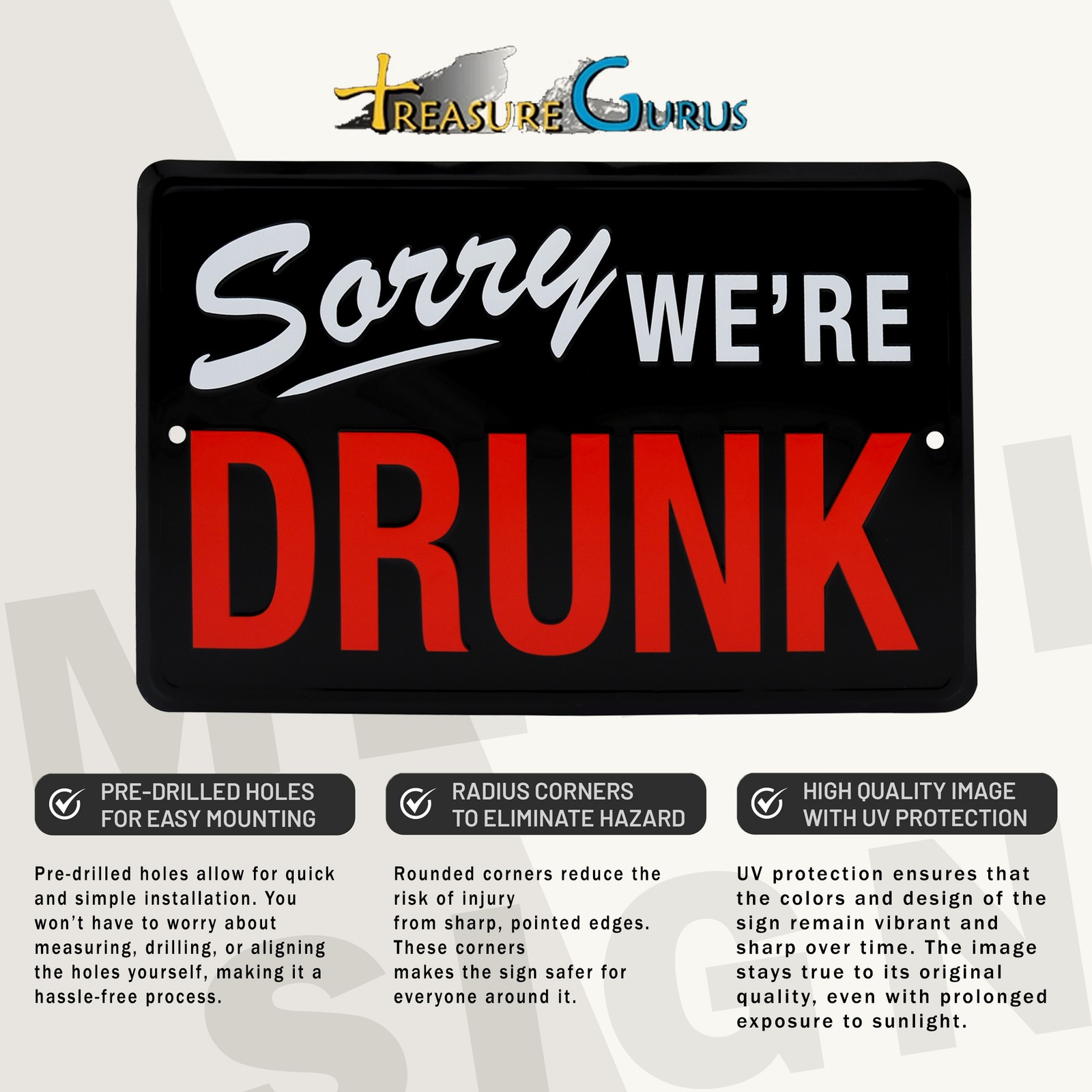 Sorry We’re Drunk Funny Sign Man Cave Dorm Room Essentials Home Decor Wall Art