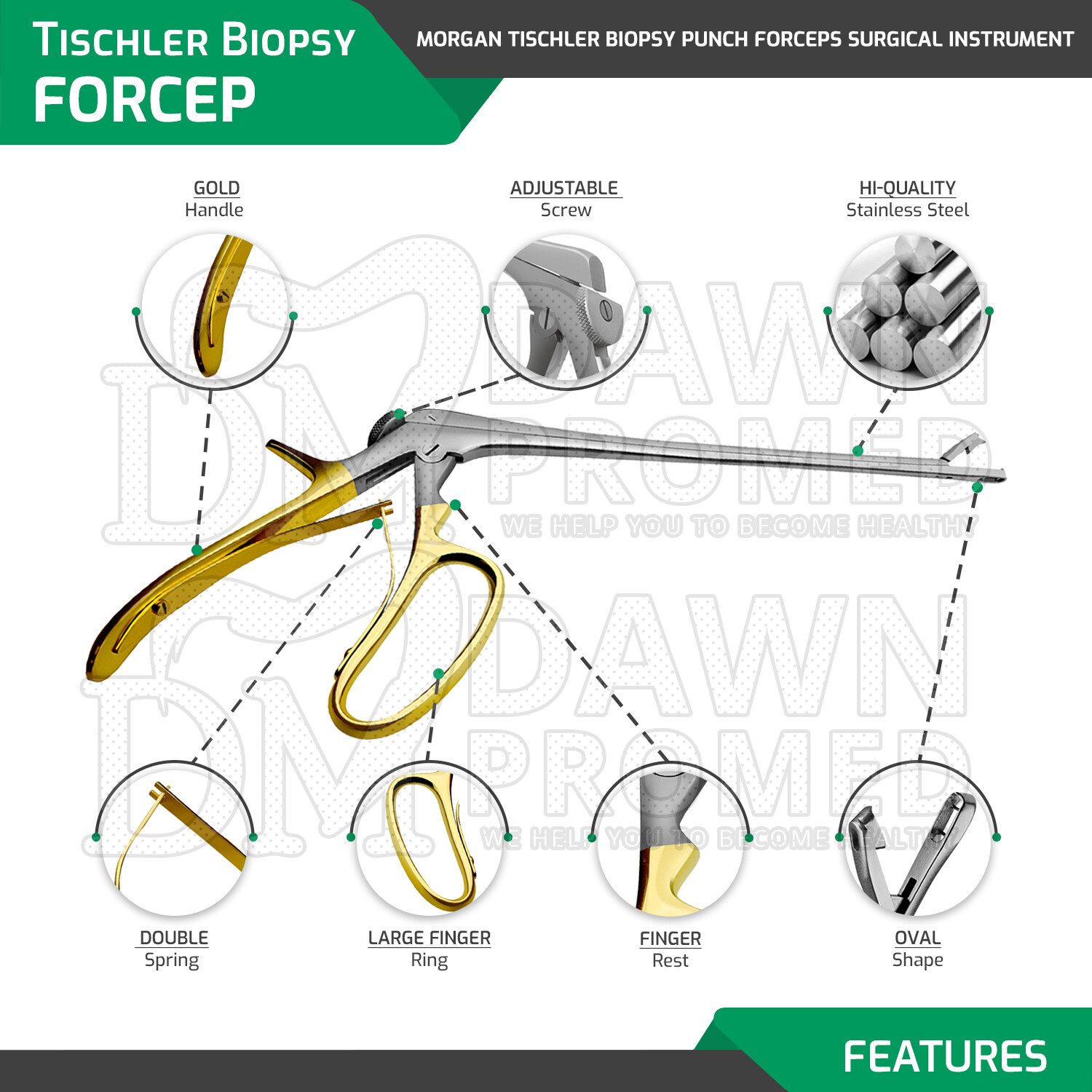 Tischler Morgan Biopsy Forceps 3mmx7mm Bite with Gold Handle OB-GYN German Grade