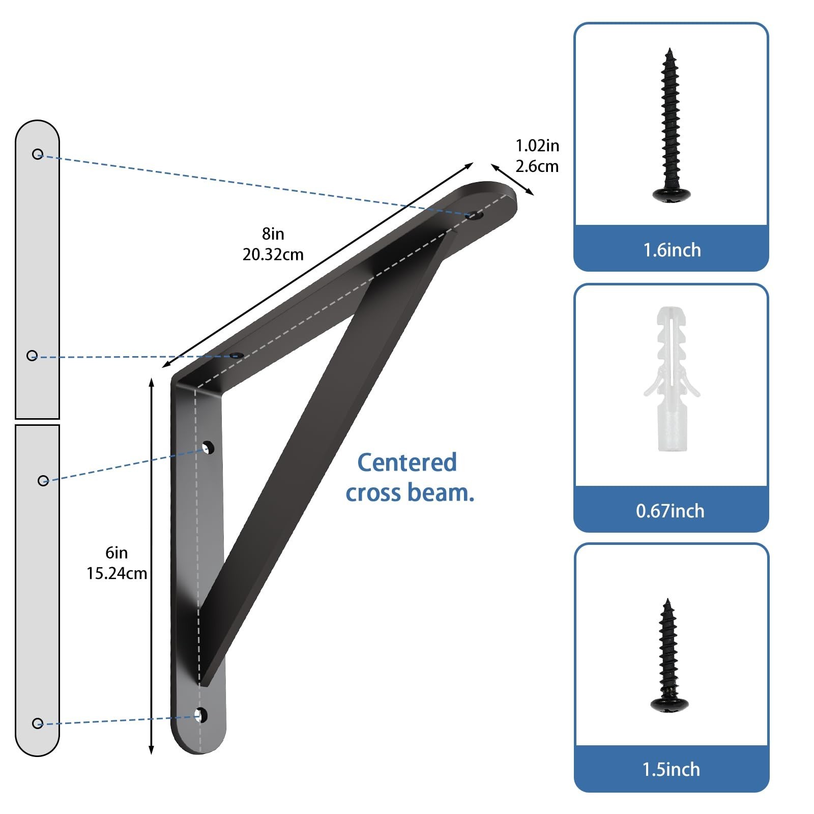 Shelf Brackets with Beam, Heavy Duty Shelf Bracket, 6 x 8 inch 6 Pack Black M…